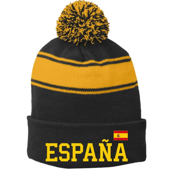 Spain Women Men Kids Spanish Flag Red España Stripe Pom Pom Beanie