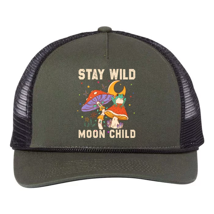 Stay Wild Moon Child And Mushroom Retro Rope Trucker Hat Cap