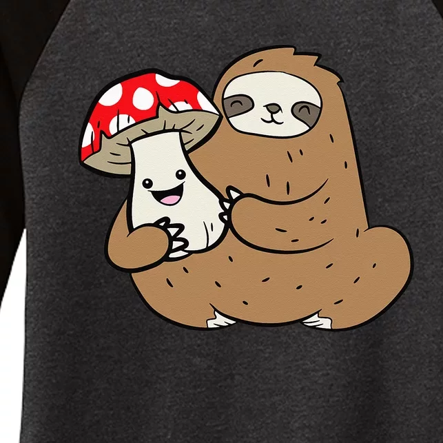 Sloth With Mushroom Vegetable Cute Mushrooms And Sloth Women's Tri-Blend 3/4-Sleeve Raglan Shirt