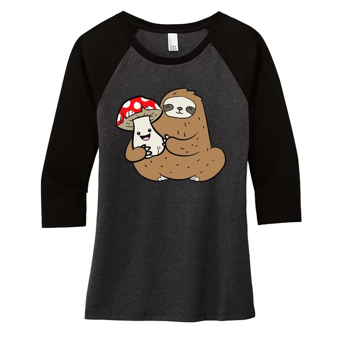 Sloth With Mushroom Vegetable Cute Mushrooms And Sloth Women's Tri-Blend 3/4-Sleeve Raglan Shirt