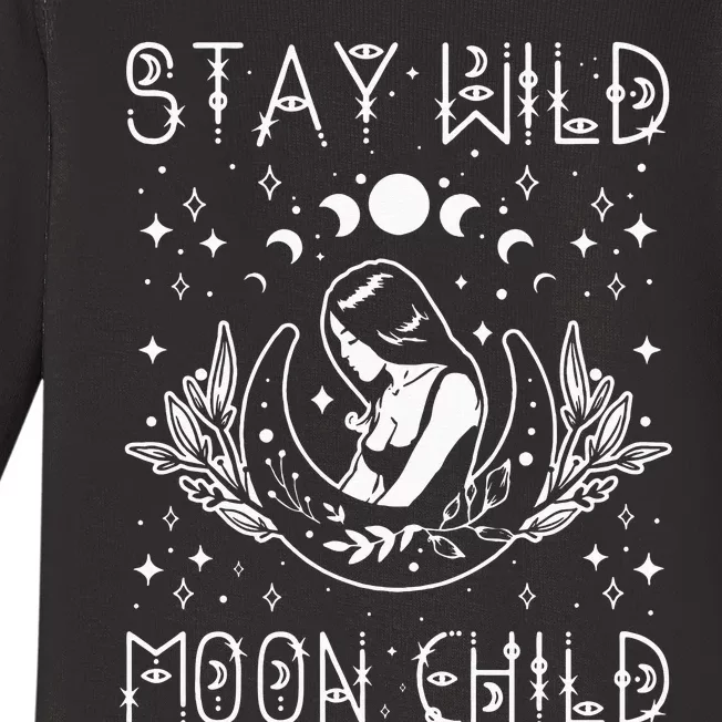 Stay Wild Moon Child Celestial Wiccan Witchy Boho Vibes Baby Long Sleeve Bodysuit