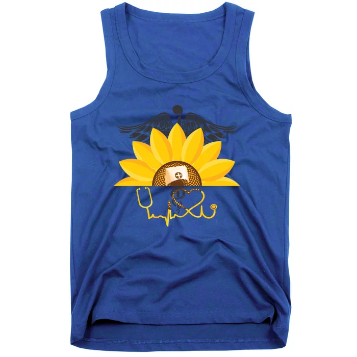 Sunflower With Nurse Heartbeat Nursing Wing Rn Lpn Crna Day Gift Tank Top