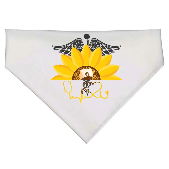 Sunflower With Nurse Heartbeat Nursing Wing Rn Lpn Crna Day Gift USA-Made Doggie Bandana