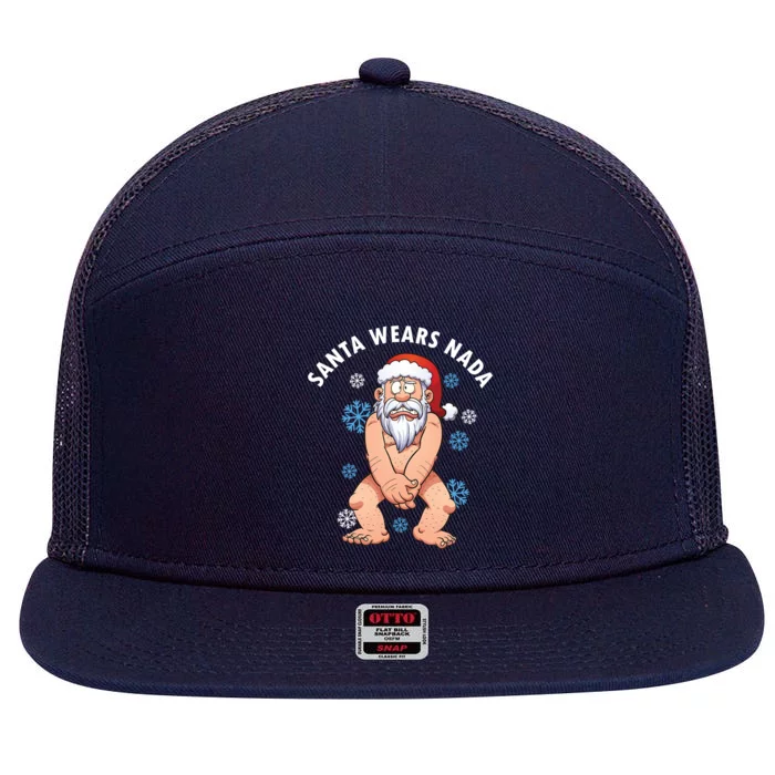 Santa Wears Nada Funny Christmas 7 Panel Mesh Trucker Snapback Hat