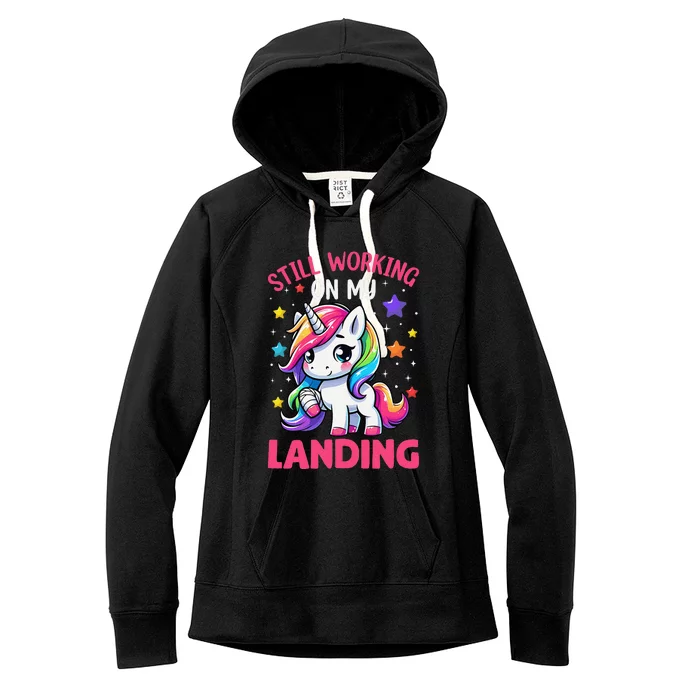 Still Working On My Landing Injury Broken Arm Cute Unicorn Women's Fleece Hoodie