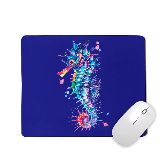 Seahorse Watercolor Ocean Animal Colorful Underwater Fish Mousepad