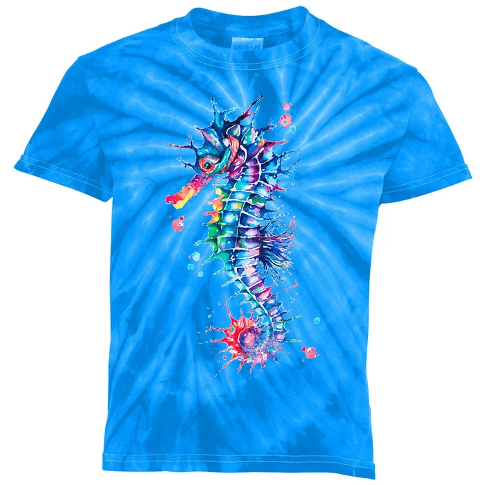 Seahorse Watercolor Ocean Animal Colorful Underwater Fish Kids Tie-Dye T-Shirt