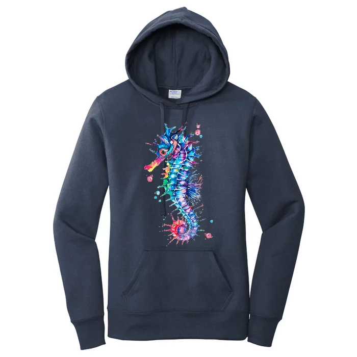 Seahorse Watercolor Ocean Animal Colorful Underwater Fish Women's Pullover Hoodie