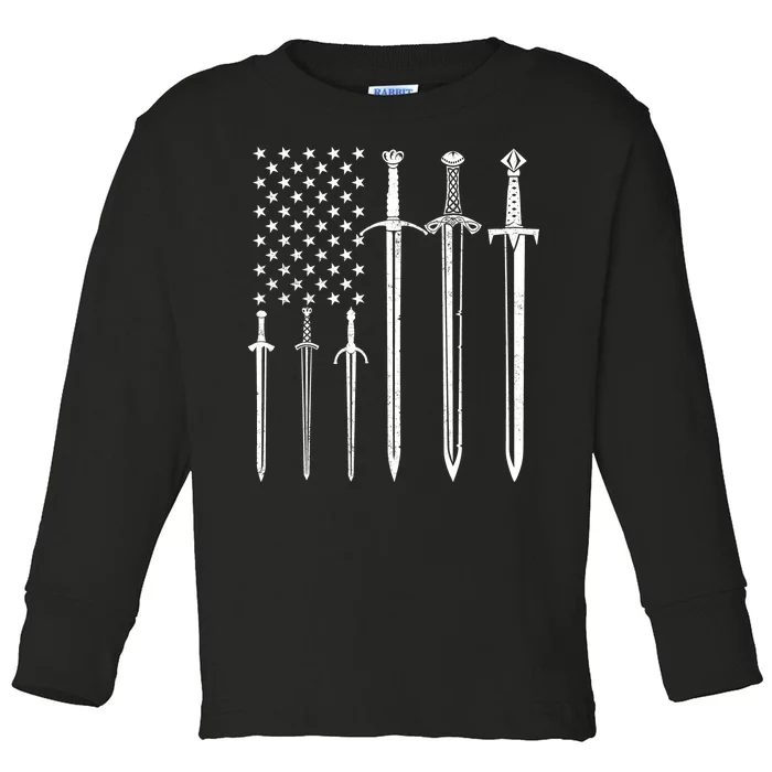 Sword American Flag Toddler Long Sleeve Shirt