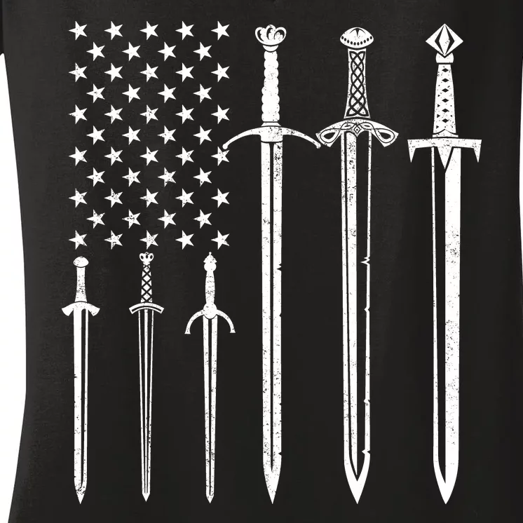 Sword American Flag Women's V-Neck T-Shirt