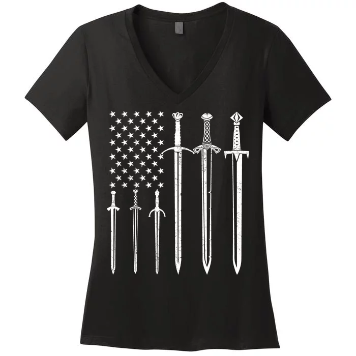 Sword American Flag Women's V-Neck T-Shirt