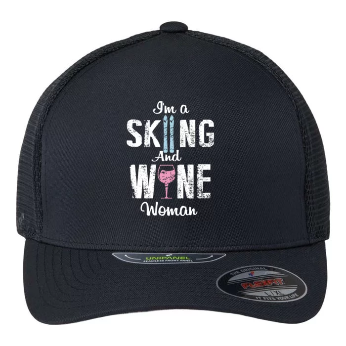 Skiing Wine Print Funny Wine Lover Apres Ski Gift Flexfit Unipanel Trucker Cap