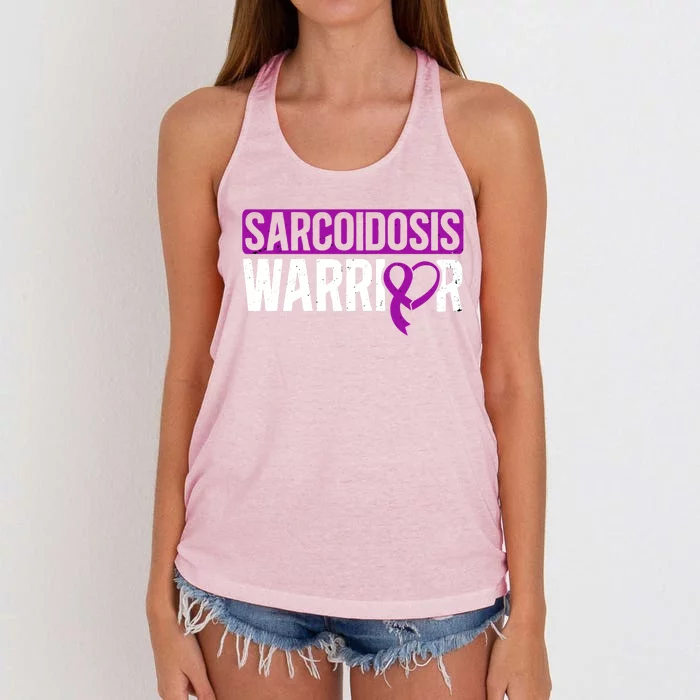 Sarcoidosis Warrior Purpe Ribbon Awareness Month Support Gift Women's Knotted Racerback Tank