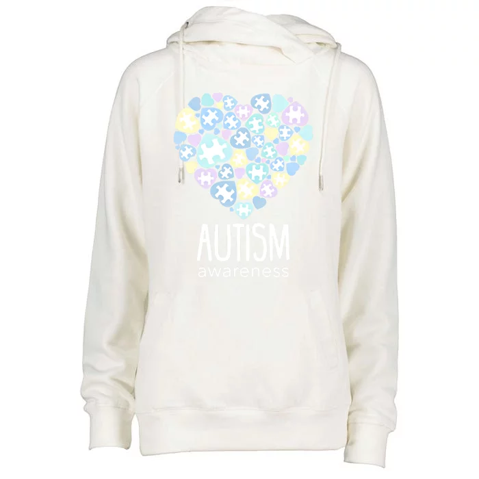 Support With Puzzle Hearts Love Autism Awareness Gift Womens Funnel Neck Pullover Hood