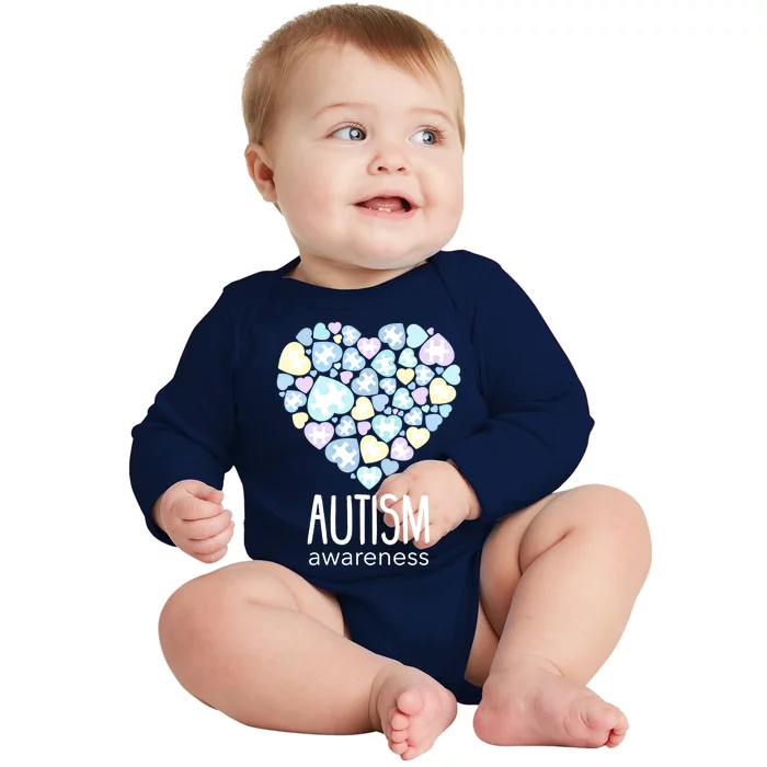 Support With Puzzle Hearts Love Autism Awareness Gift Baby Long Sleeve Bodysuit