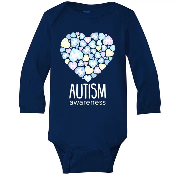 Support With Puzzle Hearts Love Autism Awareness Gift Baby Long Sleeve Bodysuit