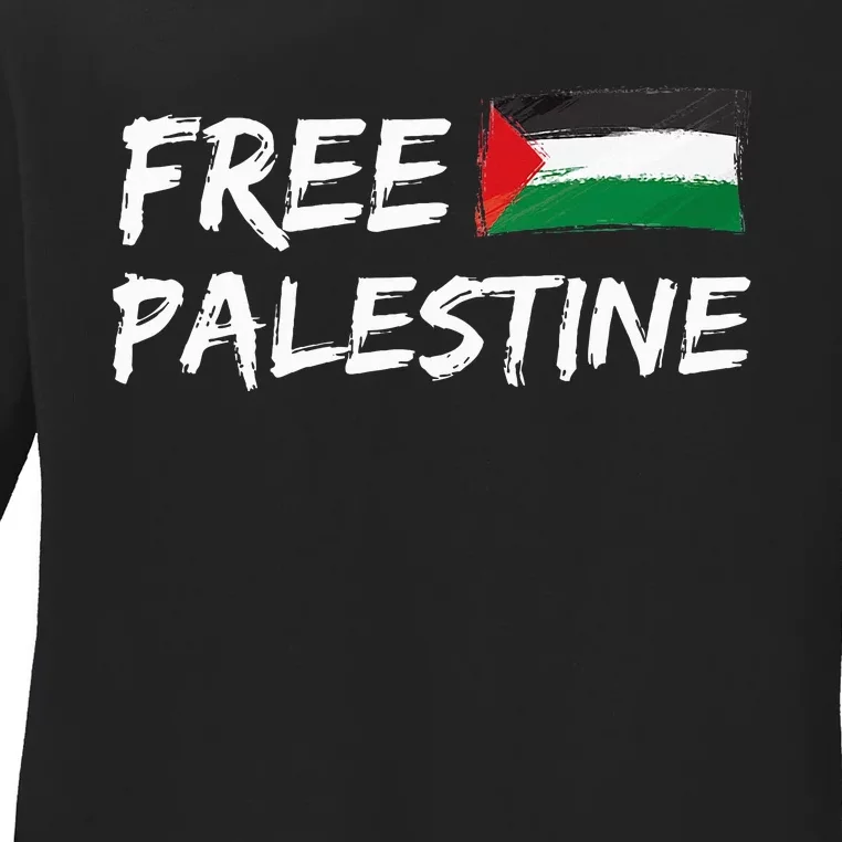 Stand With Palestine Free Palestine Peace Love Flag Ladies Long Sleeve Shirt