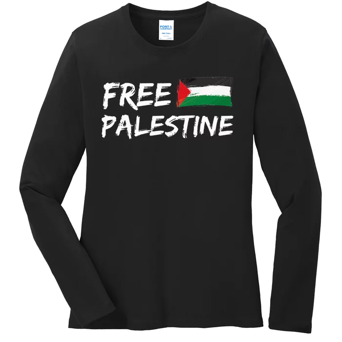 Stand With Palestine Free Palestine Peace Love Flag Ladies Long Sleeve Shirt