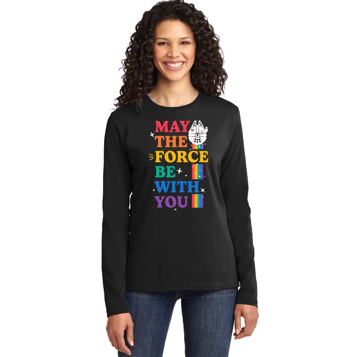 Star Wars Pride May The Force Be With You Rainbow Falcon Ladies Long Sleeve Shirt