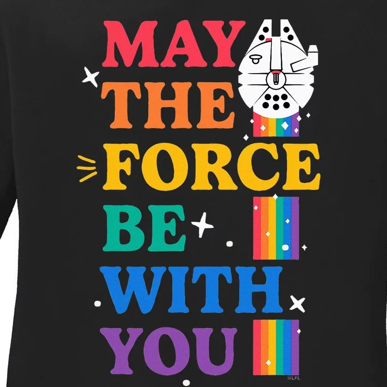 Star Wars Pride May The Force Be With You Rainbow Falcon Ladies Long Sleeve Shirt