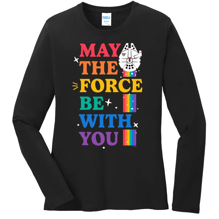 Star Wars Pride May The Force Be With You Rainbow Falcon Ladies Long Sleeve Shirt