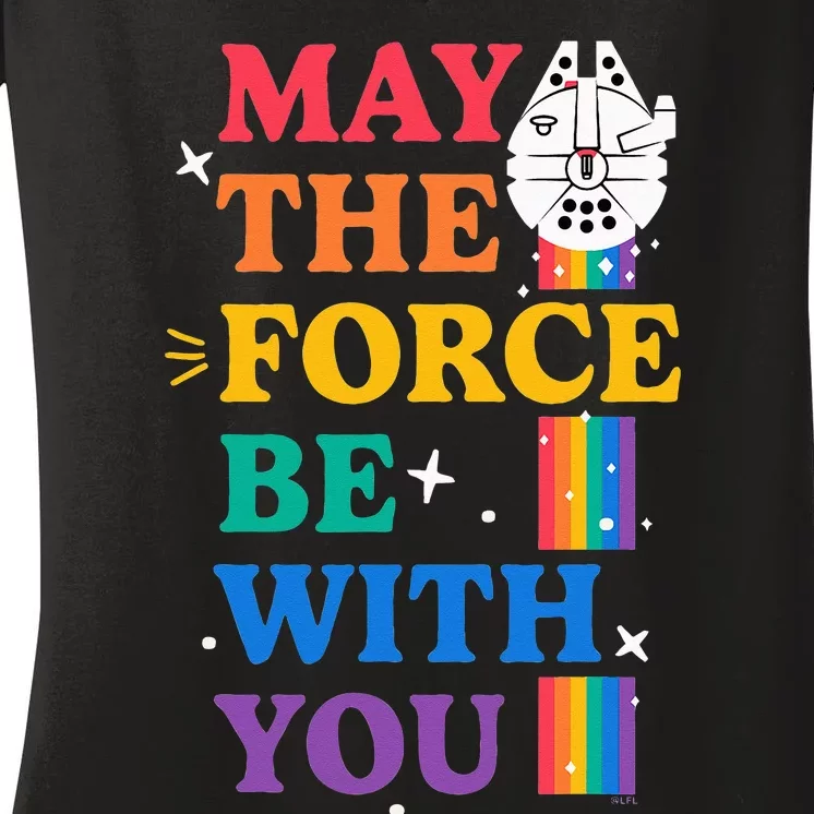 Star Wars Pride May The Force Be With You Rainbow Falcon Women's V-Neck T-Shirt