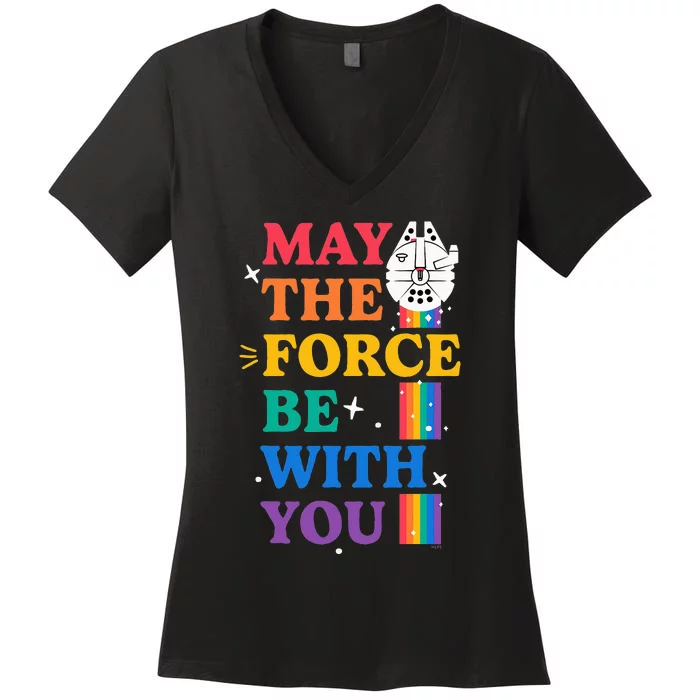 Star Wars Pride May The Force Be With You Rainbow Falcon Women's V-Neck T-Shirt