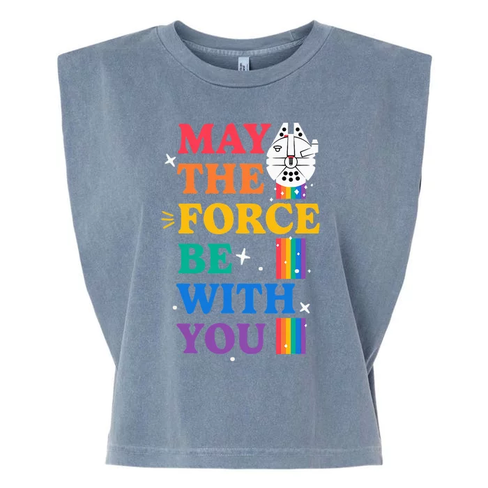 Star Wars Pride May The Force Be With You Rainbow Falcon Garment-Dyed Women's Muscle Tee