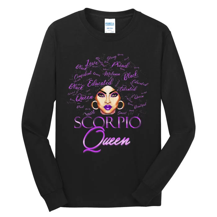 Scorpio Wo Purple Afro Queen Black Zodiac Birthday Tall Long Sleeve T-Shirt