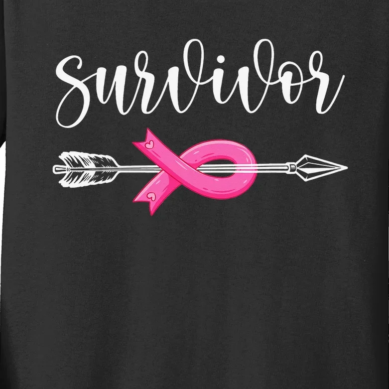 Survivor Warrior Pink Breast Cancer Ribbon Breast Cancer Kids Long Sleeve Shirt