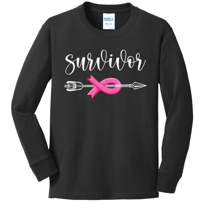 Survivor Warrior Pink Breast Cancer Ribbon Breast Cancer Kids Long Sleeve Shirt