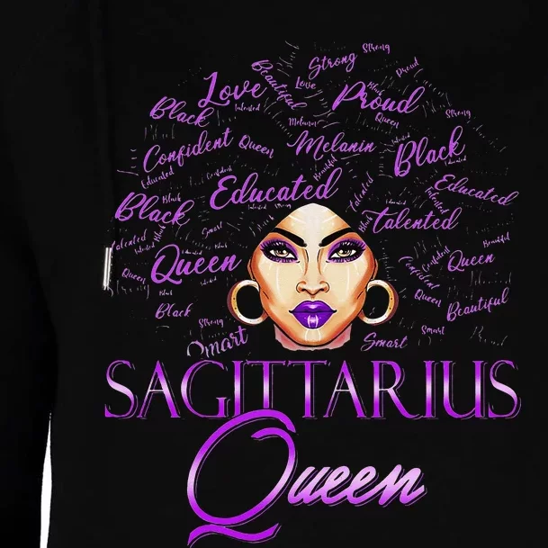 Sagittarius Wo Purple Queen Black Zodiac Birthday Womens Funnel Neck Pullover Hood