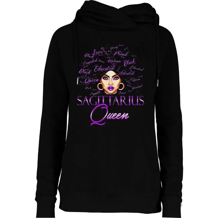 Sagittarius Wo Purple Queen Black Zodiac Birthday Womens Funnel Neck Pullover Hood