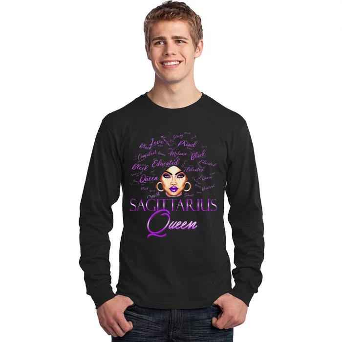 Sagittarius Wo Purple Queen Black Zodiac Birthday Tall Long Sleeve T-Shirt