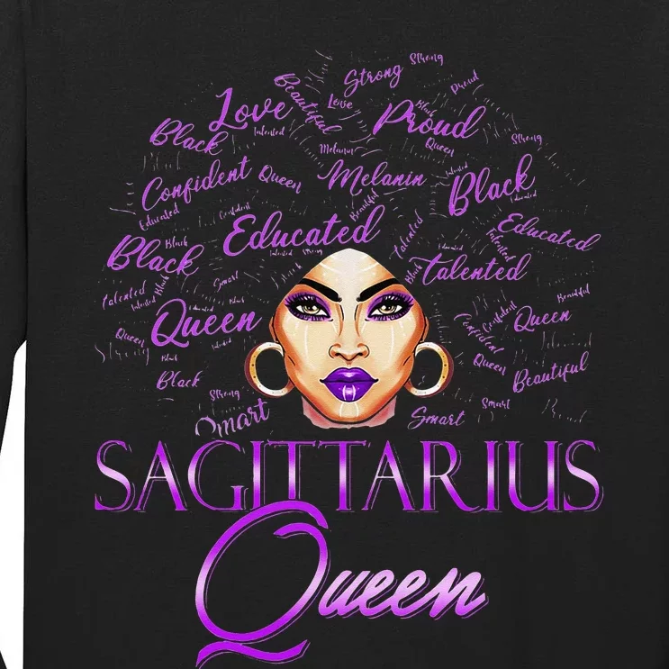 Sagittarius Wo Purple Queen Black Zodiac Birthday Tall Long Sleeve T-Shirt