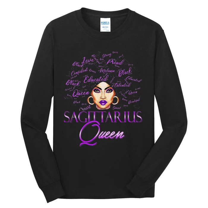 Sagittarius Wo Purple Queen Black Zodiac Birthday Tall Long Sleeve T-Shirt