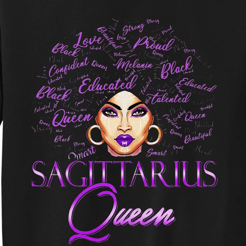 Sagittarius Wo Purple Queen Black Zodiac Birthday Tall Sweatshirt