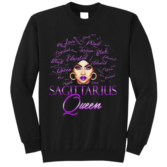 Sagittarius Wo Purple Queen Black Zodiac Birthday Tall Sweatshirt