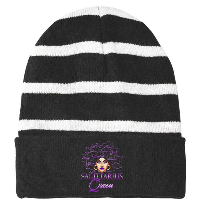 Sagittarius Wo Purple Queen Black Zodiac Birthday Striped Beanie with Solid Band