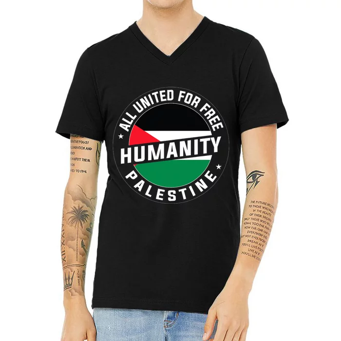 Stand With Palestine Free Palestine Peace Love Flag V-Neck T-Shirt