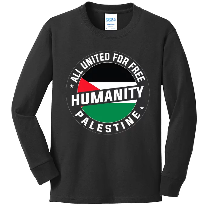 Stand With Palestine Free Palestine Peace Love Flag Kids Long Sleeve Shirt