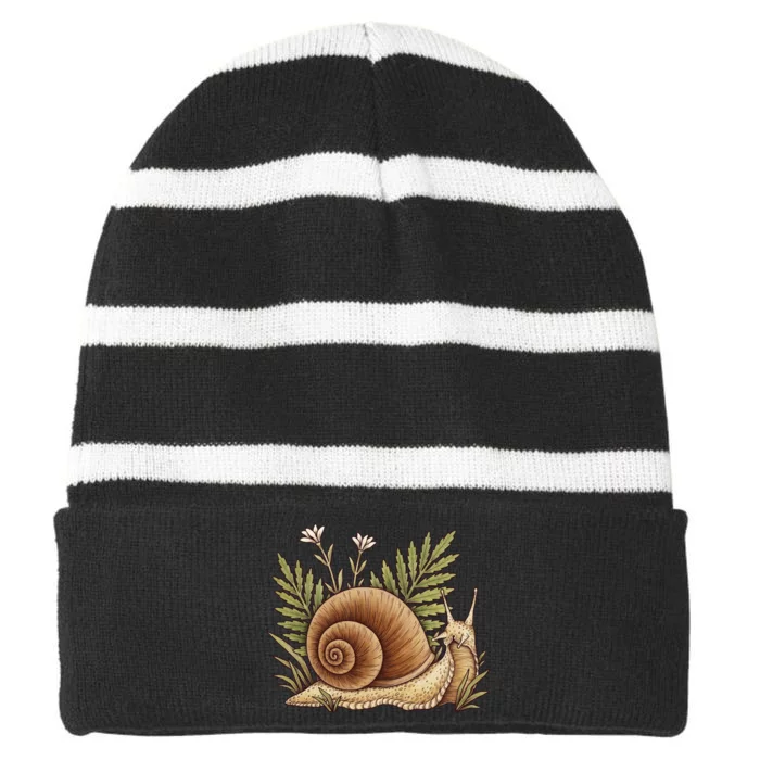 Snail With Plants Striped Beanie with Solid Band