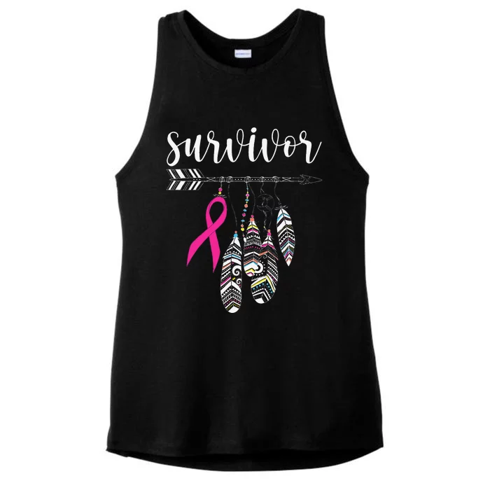 Survivor Warrior Pink Breast Cancer Ribbon Breast Cancer Ladies Tri-Blend Wicking Tank