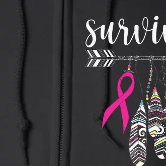 Survivor Warrior Pink Breast Cancer Ribbon Breast Cancer Full Zip Hoodie