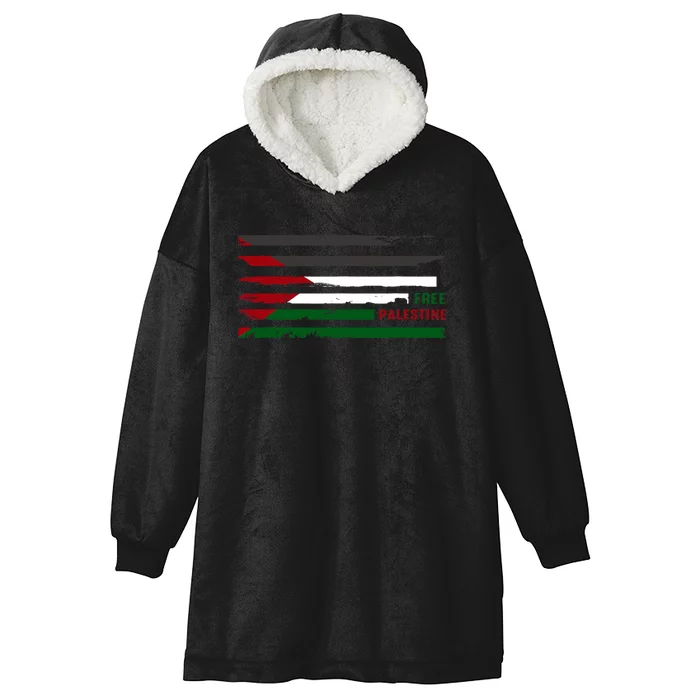 Stand With Palestine Free Palestine Palestine Flag Hooded Wearable Blanket