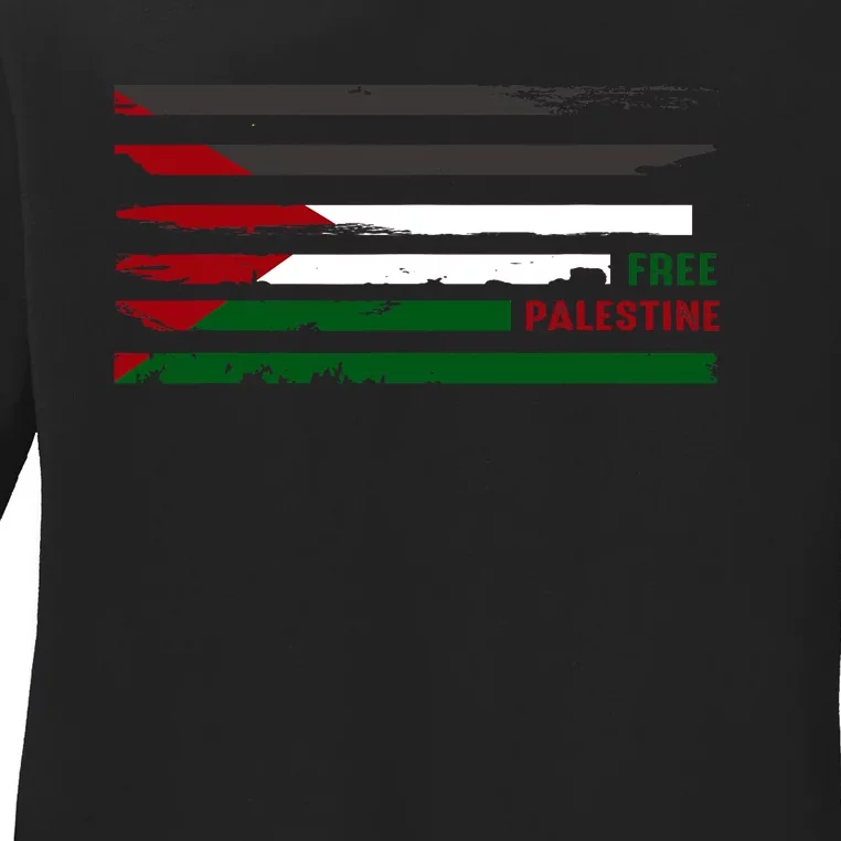 Stand With Palestine Free Palestine Palestine Flag Ladies Long Sleeve Shirt