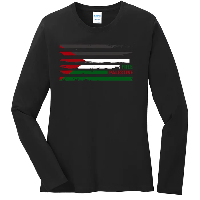 Stand With Palestine Free Palestine Palestine Flag Ladies Long Sleeve Shirt