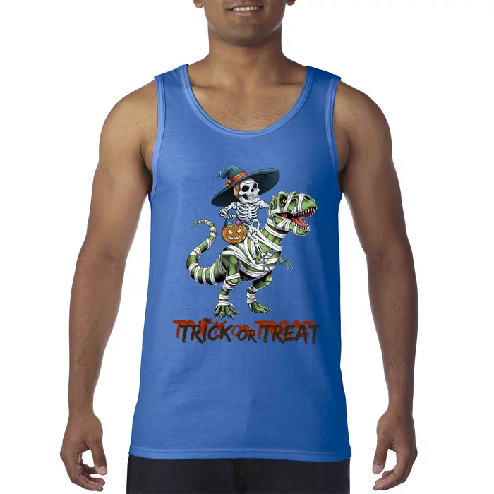 Skeleton Witch Riding Mummy Dinosaur Trex Funny Halloween Gift Tank Top