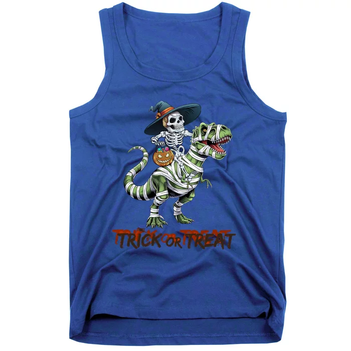 Skeleton Witch Riding Mummy Dinosaur Trex Funny Halloween Gift Tank Top