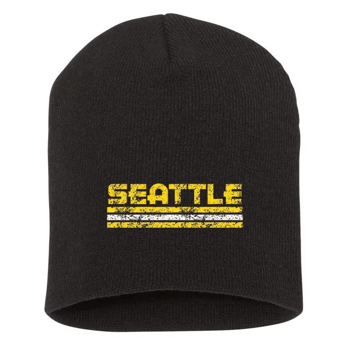 Seattle Washington Retro Vintage Weathered Short Acrylic Beanie